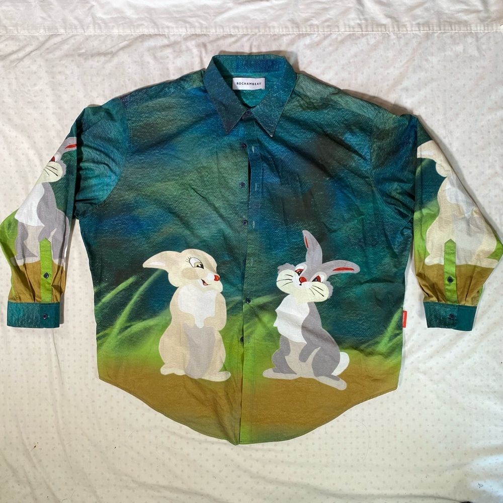 Rochambeau Yves Scherer Button Up Long Sleeve Shirt Disney Thumper RARE